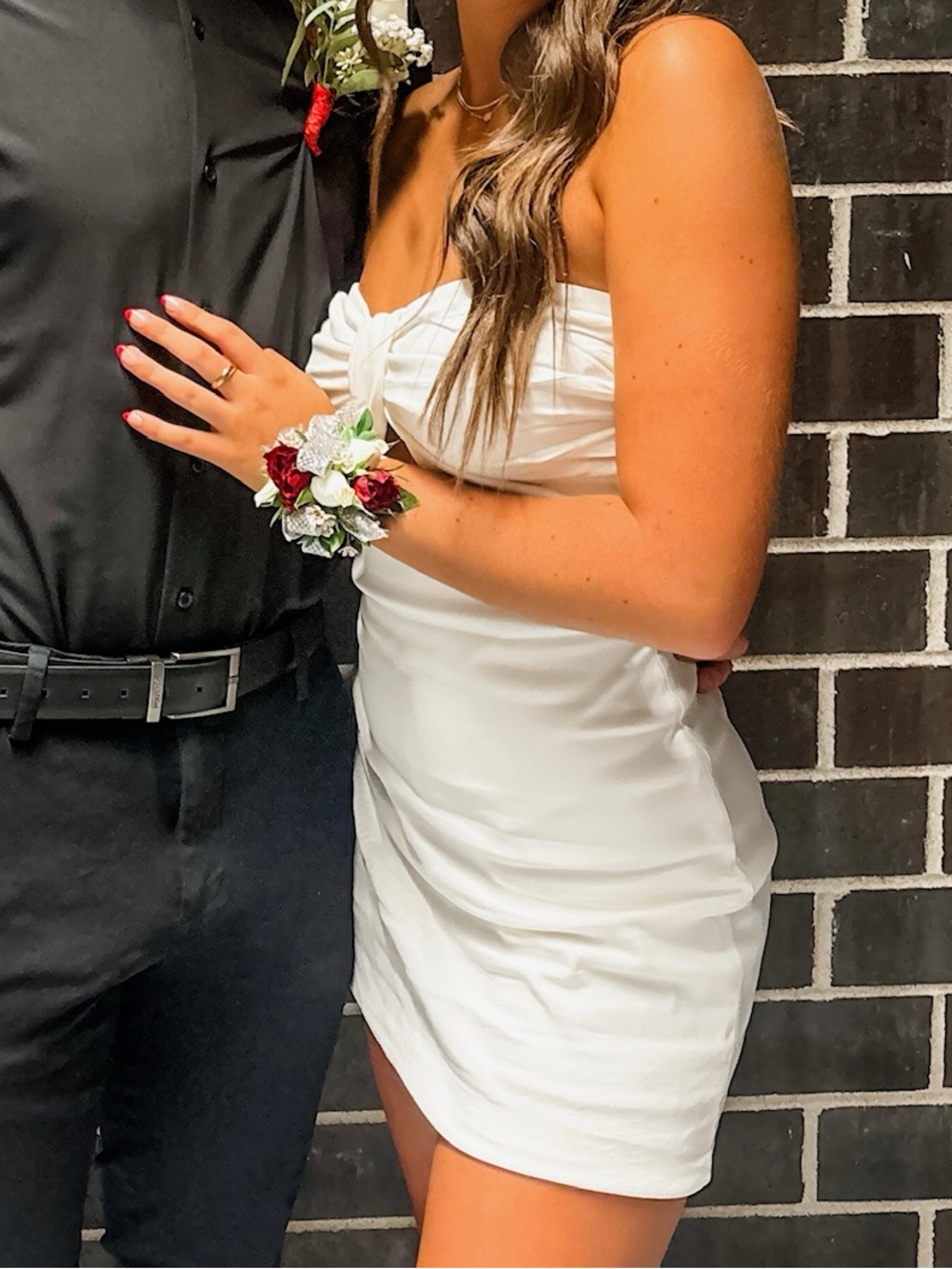 American Threads White Strapless Ruched Mini Dress
